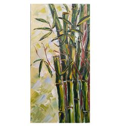 bamboo painting plants original art leaf green canvas leaves impasto tropical wall art