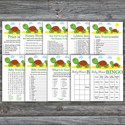 Turtle Themed baby shower games bundle,Turtle Baby Shower games package,Fun Baby Shower Games,9 Printable Games-333