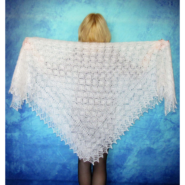 White Orenburg shawl, Hand knit Russian shawl, Lace wedding shawl, Bridal cape, Warm cover up, Wool wrap, Handmade stole, Kerchief, Big scarf 2.JPG