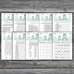 Hippo baby shower games bundle,Jungle Baby Shower games package,Fun Baby Shower Games,9 Printable Games-325