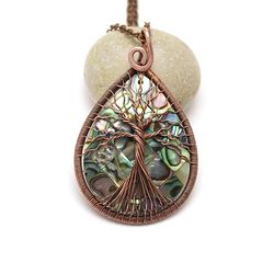 Abalone Necklace Copper Wire Pendant 7th Anniversary Gift For Wife Gift For Women Handmade Tree Of Life Pendant