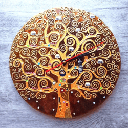 Tree of life gustav klimt Handpainted famous art Stained glass golden wall clock