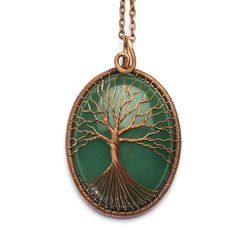 Green Agate Tree Of Life Necklace Copper Anniversary Gift Agate Jewelry Healing Stone Necklace Anxiety Relief Necklace