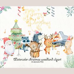 watercolor christmas woodland clipart.