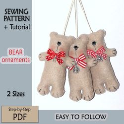 Sewing Pattern PDF, Christmas Stuffed Bear Ornaments Pattern, Easy to follow DIY E-Pattern and Tutorials