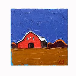 Barn Painting Landscape Art Tiny Artwork