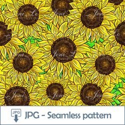 Sunflower Seamless pattern 1 JPG file Digital Paper Summer Design Repeating template solar flower Digital Download