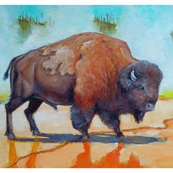 Bison Print American Buffalo Yellowstone National Park Digital Art Instant Download 8" x 10"