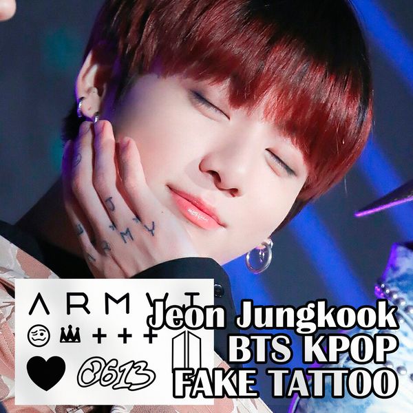 Jeon Jungkook fake tattoo Kpop BTS merch Temporary sticker tat Kawaii korean gift Otaku weeb design Cosplay Cover dance 2