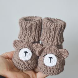 Bear baby booties knitted shoes newborn gift