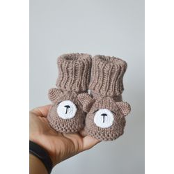 Bear baby booties knitted shoes newborn gift