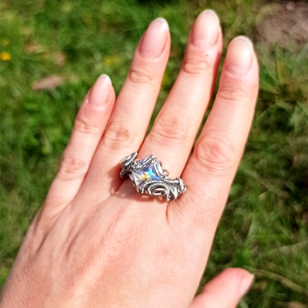 Swarovski Crystal Ring Size 9. Silver Wire Wrapped Statement - Inspire ...