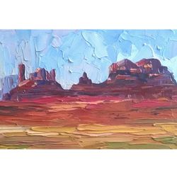 Red Mountain Painting Original Utah National Park Artwork Landscape Fine Art 7x10" by Svetlana