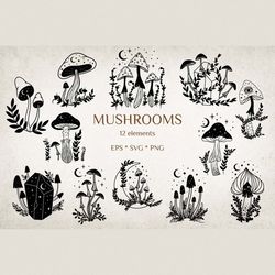 mystical mushroom svg. Heavenly svg, Flower mushrooms SVG, Moon svg, boho mushrooms, silhouette svg file cut out, commer