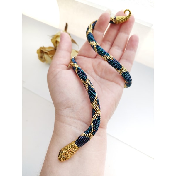 Snake Python Jewelry Snake necklace Python Snake bracelet Beaded Blue metalic sna - Inspire ...