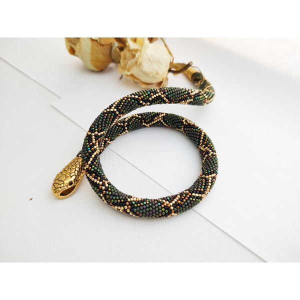Snake Python Jewelry Snake Python necklace Snake bracelet Beaded Green metalic sn | Inspire ...