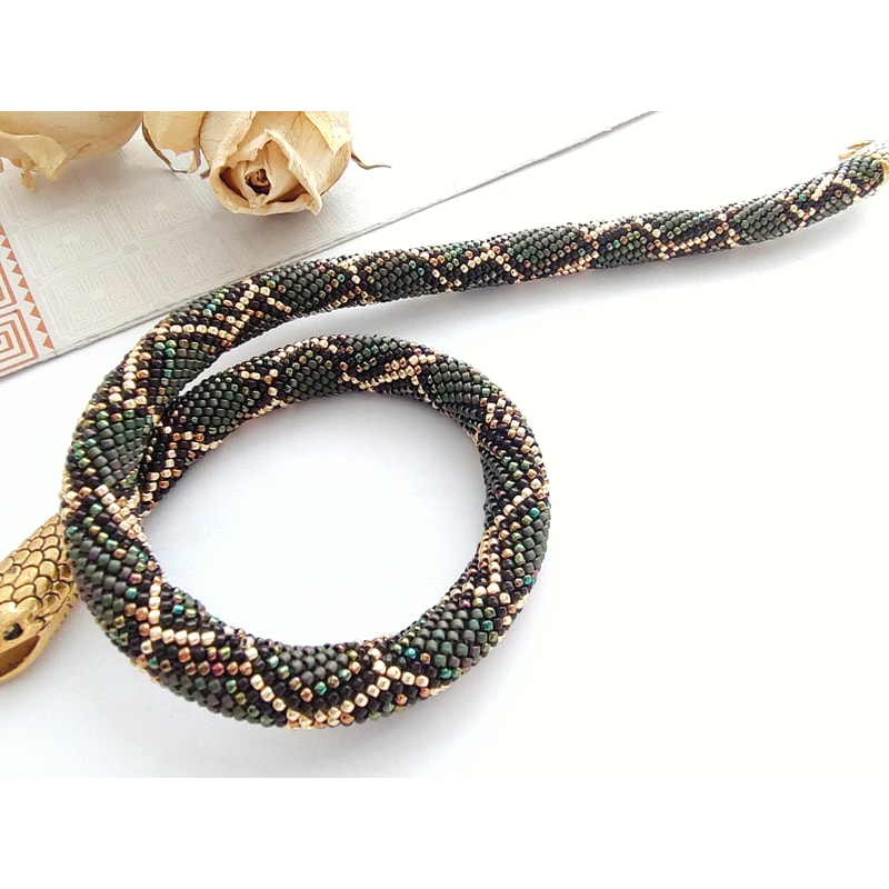 Snake Python Jewelry Snake Python necklace Snake bracelet Beaded Green metalic sn | Inspire ...