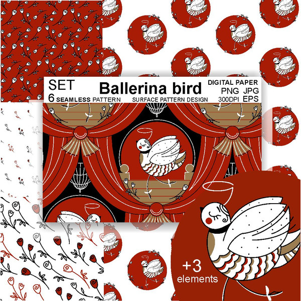 Ballerina-Bird-Seamless-Pattern-Clipart
