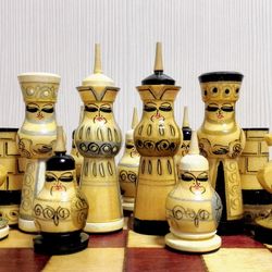 Vintage Soviet Wooden Chess. Russian Antique chess. USSR chess