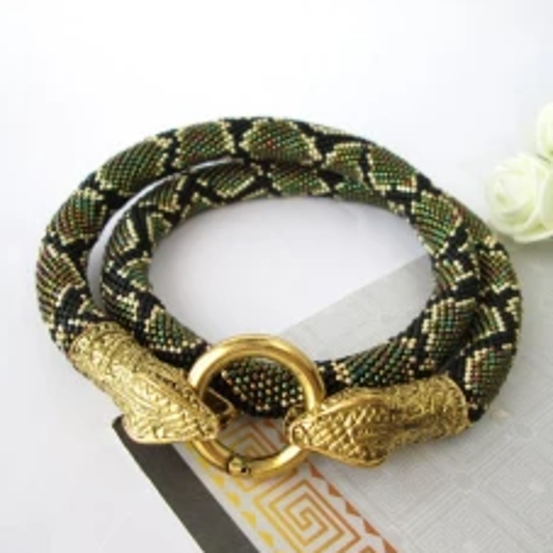 Snake Python Jewelry Green Gold snake python Beaded necklace snake jewelry croche | Inspire ...