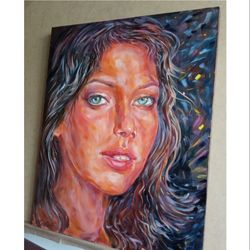 Oil painting "Stranger" Beautiful girl portrait. Original painting for the interior Picture for the boss for a man
