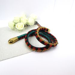 Snake Necklace bracelet Turquoise Garter snake Beaded necklace Ouroboros jewelry Serpent rope bracelet Witch jewelry