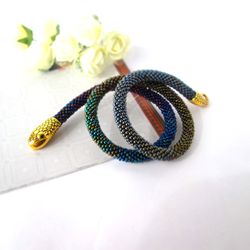 Snake necklace bracelet for women Ouroboros jewelry ombre colours Beaded wiccan necklace Unique gifts for mom Witch