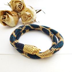 Snake necklace Python Snake bracelet Beaded Blue metalic snake necklace Serpent necklace Serpent skin necklace Ouroboros