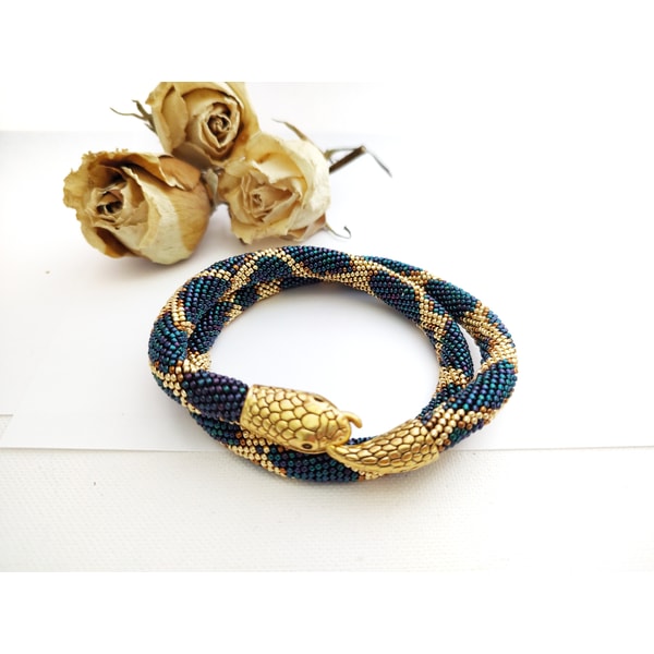 Snake Python Jewelry Snake necklace Python Snake bracelet Beaded Blue metalic sna - Inspire ...