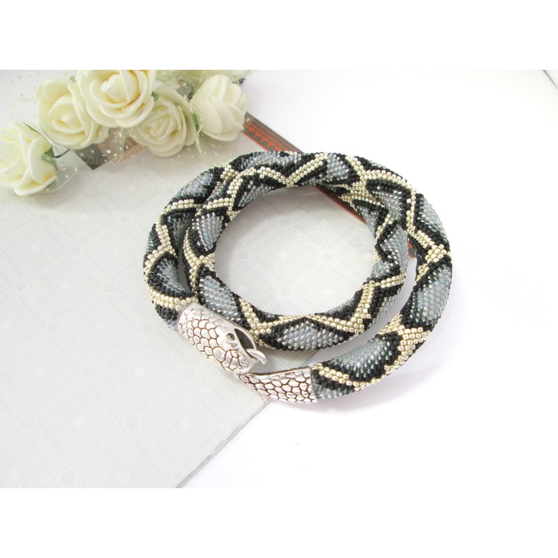 Snake Python Jewelry Silver Python snake necklace Ouroboros Animal necklace Gray | Inspire ...