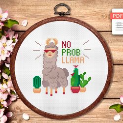 No Prob Llama Cross Stitch Pattern, Animals Cross Stitch, Embroidery Lama, Llama xStitch, No Drama Lama Pattern