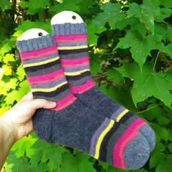 Warm striped unisex handmade socks