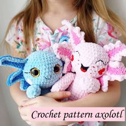 Crochet axolotl pattern, amigirimi axolotl, axolotl toy, mexican axolotl, crochet sea dragon pattern