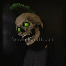 Rock Punk Skull/Helmet mask With Movable Jaw/Green Hair and Eyes