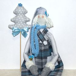 Cloth Tilda doll Christmas Elf Handmade Stuffed Rag Doll Pixie for Christmas decoration