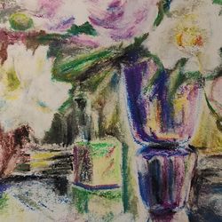 Flowers peonies painting impressionism original art pastel artwork