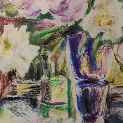 flowers peonies painting impressionism original art pastel artwork