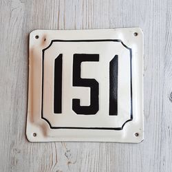 House address number plate 151 - vintage Russian old enamel metal number sign