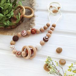 Nursing necklace breastfeeding organic - natural crochet wood mama jewelry - first time mom gift