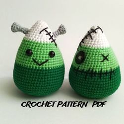 Candy corn Frankenstein and Zombie, halloween decor, Crochet pattern, PDF