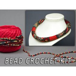 Bead crochet kit red necklace, Jewelry making kit, Make your own kit, Diy Jewelry Kit