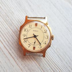 Soviet Pobeda wrist watch - wind up gold plated mechanical mens watch vintage