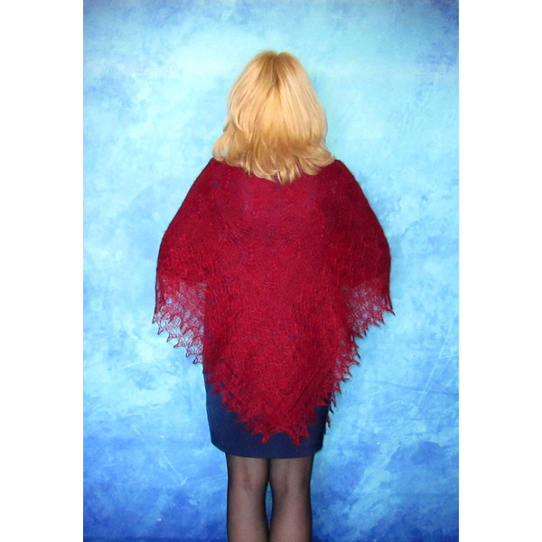 Red embroidered Orenburg Russian shawl, Lace wedding shawl, Warm bridal cape, Hand knit cover up, Wool wrap, Handmade stole,Kerchief 2.JPG