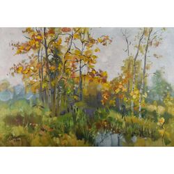 Autumn Painting Landscape Original Art Impressionism Tree Nature Artwork Plein Air Canvas