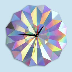 Origami wall clock. Rainbow wall clock. Modern clock.  Wall clock geometric. Paper wall clock for unique gift