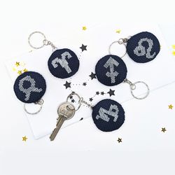 Zodiac keychain, custom embroidery, any zodiac signs, horoscope gift