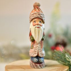 Little wooden Santa, Hand painted Santa figure,