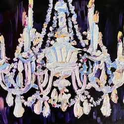antique chandelier original oil painting abstract chandelier painting impasto impressionism art wall art vintage decor