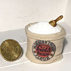 Dollhouse miniature 1:12 flour, a sack of flour, a handful of flour