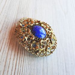 Blue stone Soviet brooch vintage
